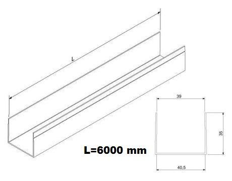 Hliníkový U-profil - čierny (dverový) - PSD - 6000 mm
