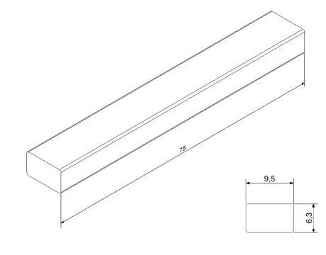 Oceľový obdĺžnikový klin (kajlík) 6,3 x 9,5 x 75 mm