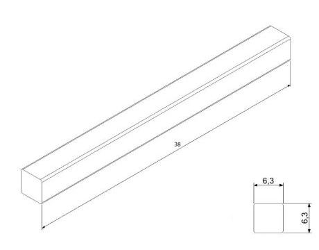 Oceľový štvorcový klin (kajlík) 6,3 x 6,3 x 38 mm