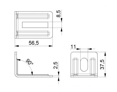 Montážny uholník DOCO 24622 56,5x37,5 mm